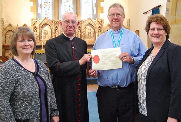Left to right: Joy Jones, Chaplaincy and Bereavement Manager, Archdeacon of Chichester the Venerable Douglas McKittrick, Reverend Graham Atfield and Alice Webster, Director of Nursing