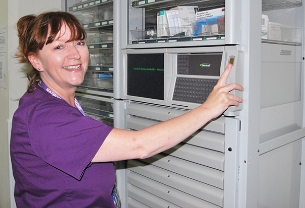 Matron Neroli Yeates with the new drugs cabinet