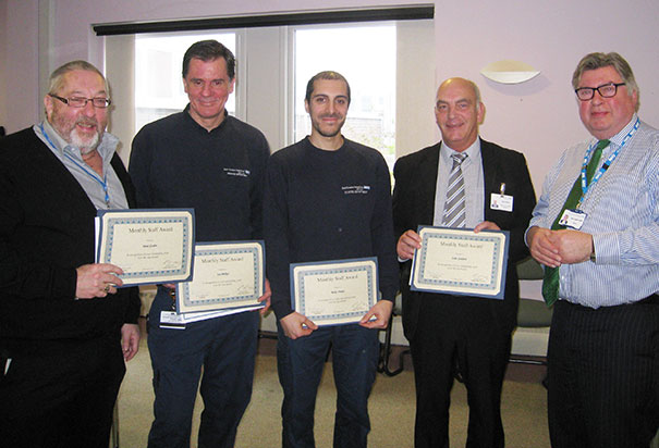 Estates team of Dave Gosden, Ian Phillips, Ricky Ornelas, and Colin Goddard with Trust Chairman David Clayton-Smith