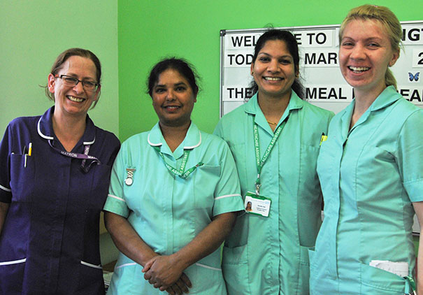 Matron Lisa Flindall with three of the recently recruited HCAs