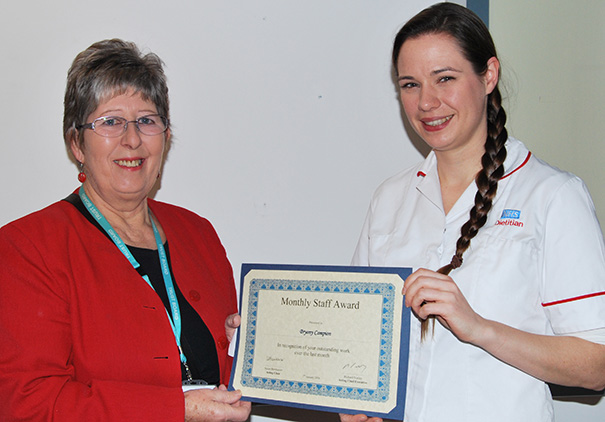 Sue Bernhauser presenting the award to Bryony Campion