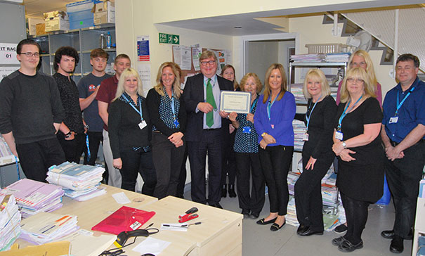 Chairman David Clayton-Smith with Health Records staff at Conquest Hospital