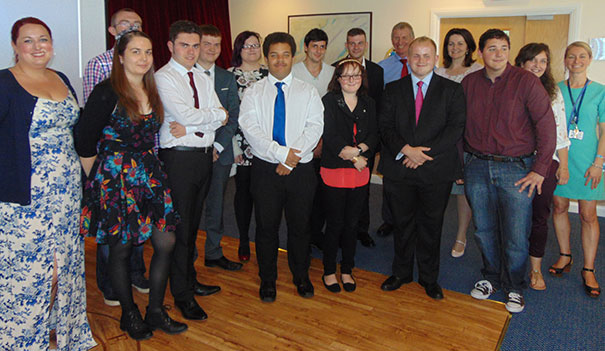 Project SEARCH graduates with Project SEARCH Leaders, Caroline Ansell MP, Dr Adrian Bull and Penny Mackay
