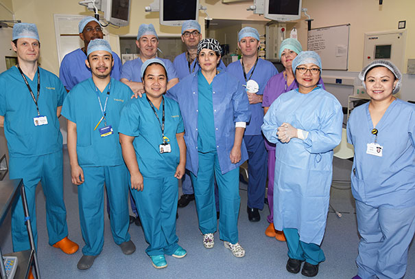 Urology team with theatre staff, Steve Garnett, Consultant Urologist (fourth from right)
