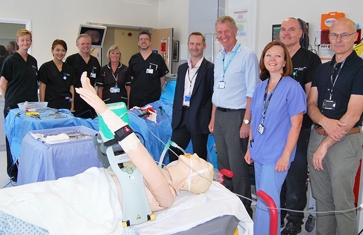 Chief Executive, Adrian Bull opens simulation training laboratory with Steve Rochester, Senior Resuscitation Officer, Senior Consultants and the Trust's Resuscitation team. 