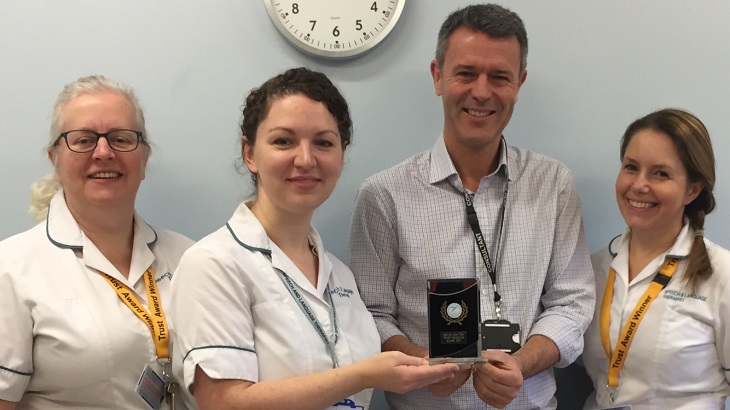 Karen McInally, Clinical Specialist, Amy Schiwitz Clinical Lead, Mr Paul Kirkland ENT Consultant and Anita Smith Consultant Speech and Language Therapist with award