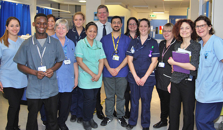 Stephen Lloyd with some of the Urology Team, Claire Bishop Head of Nursing for Surgery (3rd right)