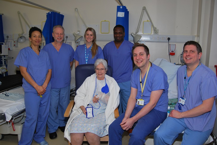 Patient Brenda Fordham with Consultant Cardiologist, Dr Neil Sulke and the Cardiology team.