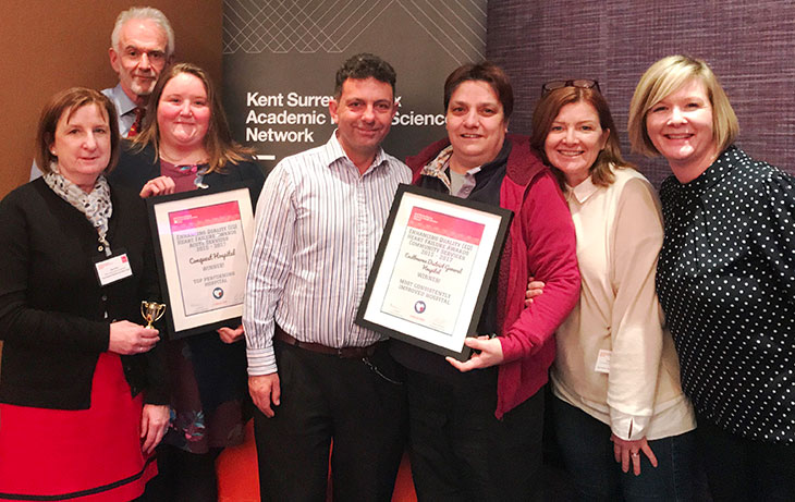 Heart Failure Team (left to right) - Sian Reid (Conquest Acute Heart Failure Specialist Nurse), Dr Hugh McIntyre (Consultant Physician and Hon Clinical Reader to BSMS), Gemma Baldock-Apps (Cardiovascular Audit and Data Manager), Dr Richard Blakey (Community Heart Failure Clinical Lead, Primary care), Hilda Healy (Eastbourne Community Heart Failure Specialist Nurse), Tracy Croucher (Hastings and Rother Community Heart Failure Specialist Nurse), Sarah Terry (Hastings and Rother Community Heart Failure Specialist Nurse).