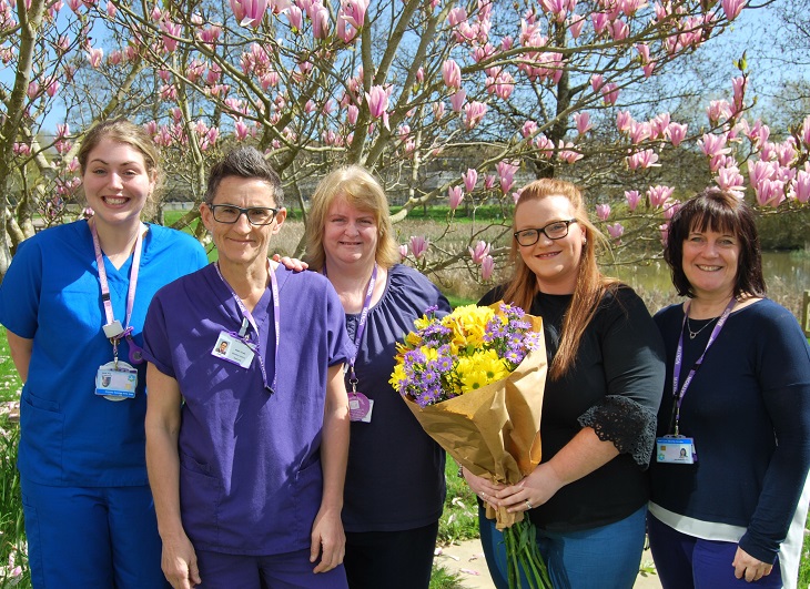 Jess Hales with Jane Bedford-Clark - Bereavement Specialist Midwife and some of the Midwifery team