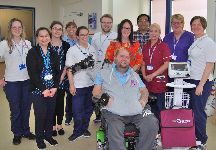 Barry and Loraine West with Critical Care Matron Sylvia Harris and team