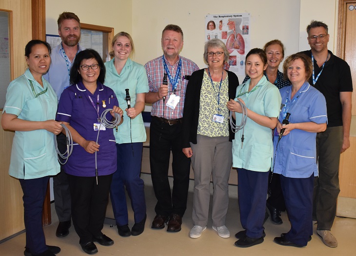 ENT Matron Chin Barton with Harry Walmsley, Chairman of Friends of Eastbourne Hospital along with the ENT team.