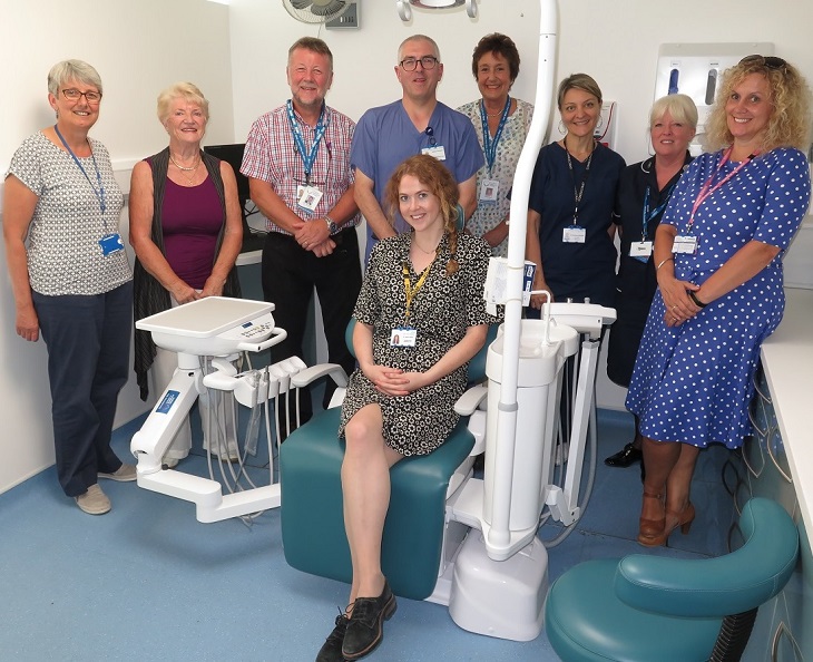 Mr Andrew Moody, Oral and Maxillofacial Consultant with Harry Walmsley, Chairman of the Friends of Eastbourne Hospital and representatives of the Friends and Maxillofacial department