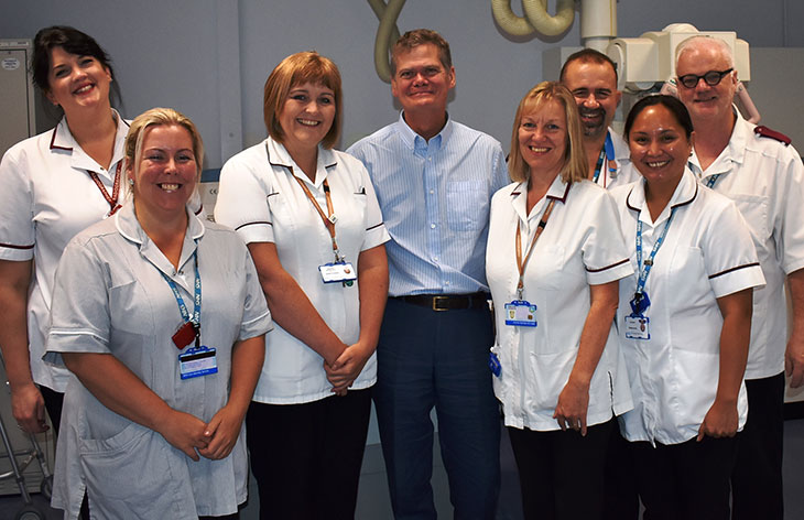 Stephen Lloyd with radiology staff (Rebecca Ayling 3rd from left)