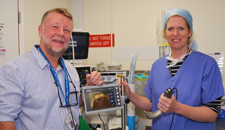 Harry Walmsley, Chairman of the Friends of Eastbourne DGH with Dr Naomi Forder, Consultant Anaesthetist