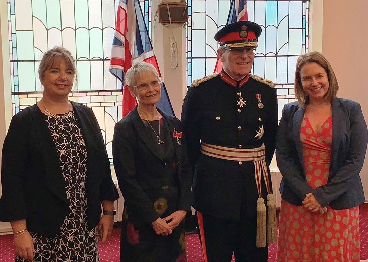 Sarah Marzaioli BEM and HM Lord Lieutenant for East Sussex, Mr Peter J Field flanked by colleagues Abi Turners and Anitia Smith