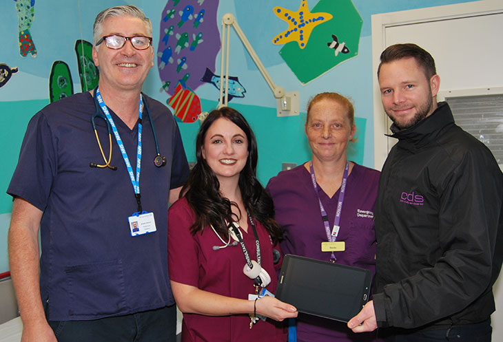 Michael Collinson, Charge Nurse , Dr Danni Vidler, Consultant in Emergency Medicine, Becky Bell, Matron & Clive Arnold from CDS Electrical