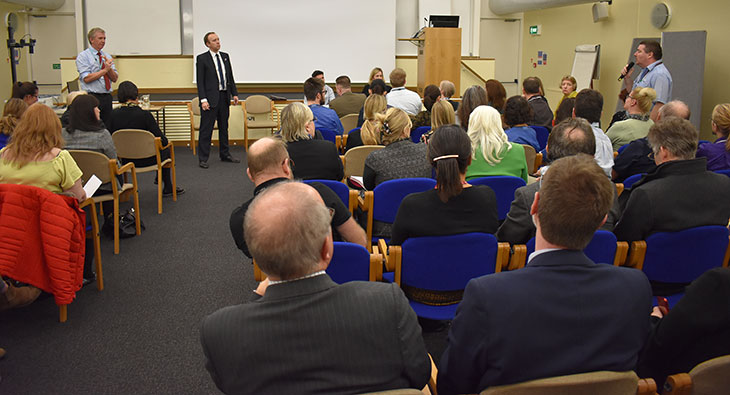 Secretary of State for Health and Social Care, Matt Hancock at a question and answer session with members of staff