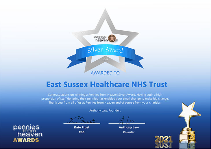 ESHT wins Silver Pennies from Heaven Award certificate