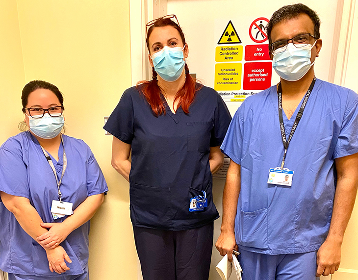 Maria Ravelo (Senior Endocrine Specialist Nurse), Rachel Spokes (Radiographer, Nuclear Medicine Radiology), Dr Sathis Kumar (Consultant lead, Radio-active Iodine treatment)