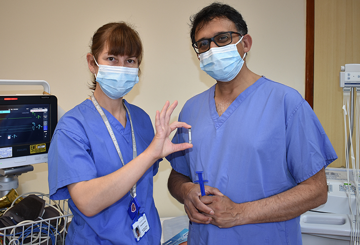 Jacqui Hunt - Heart Failure and Devices Specialist Nurse, with monitor implant and Professor Nikhil Patel - Consultant Cardiologist