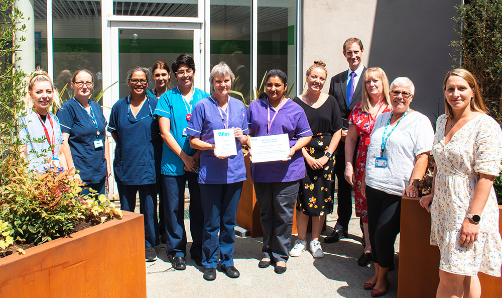 The SCBU team with Holly Sullivan, Bliss Baby Charter Programme Lead and Neil James, Bliss Trustee.