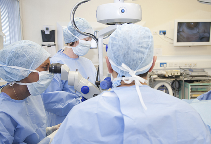 Surgeon and their team carrying out an eye operation
