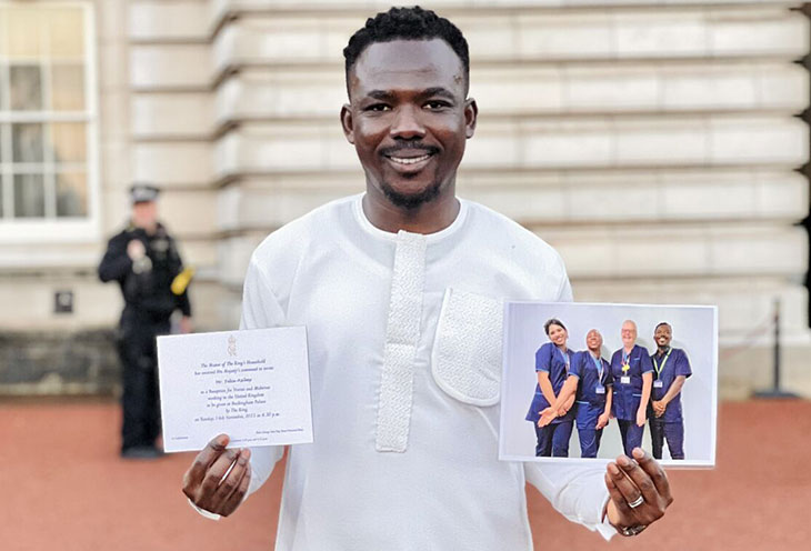 Felix outside Buckingham Palace before the reception