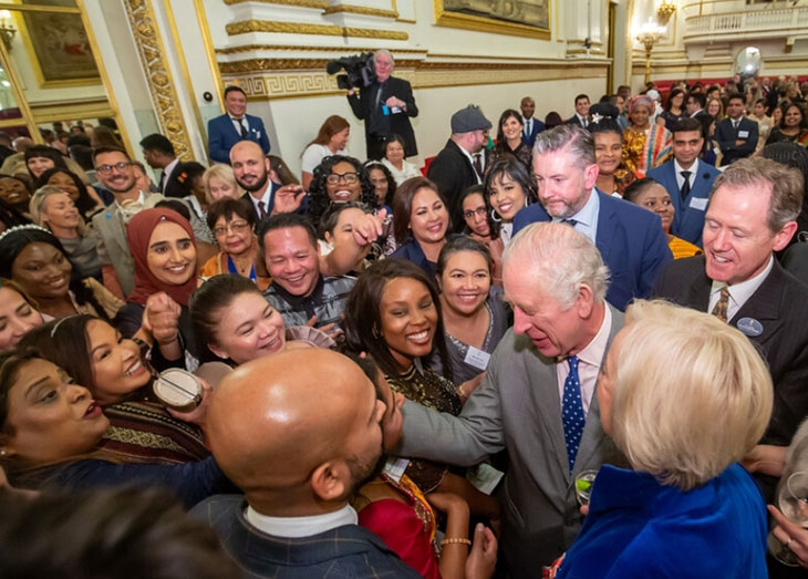 King Charles meets Pauline Abu and other internationally educated nurses at his birthday reception at Buckingham Palace.