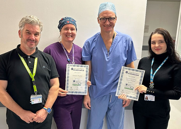 Phillip Huggett-Robinson - National Registry Officer, Theatre Matron - Anna Lawrence, Mr Guy Selmon - Clinical Lead, Daiana Michnea - Quality and Improvement Coordinator, Trauma and Orthopaedic Department