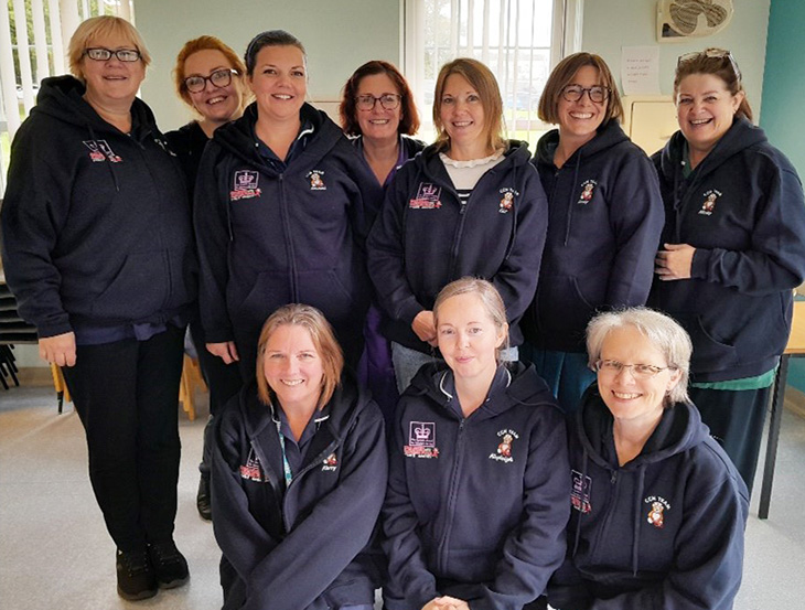 From left top – Bon, Danni, Lizzie, Lucy, Liz, Sara, Nicky From bottom left – Kerry, Kayleigh, Caroline