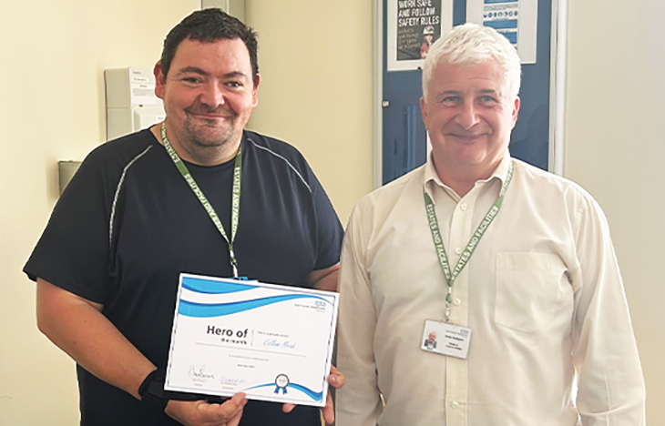 Callum Mead from our Logistics team with Chris Hodgson